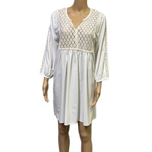 Pink Paparatzi Cream Lace Chest and Sleeve Accent  3 Quarter Sleeve Dress Large